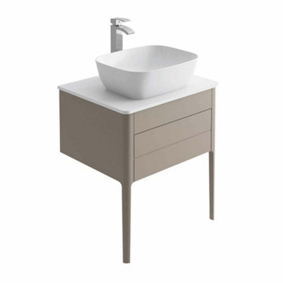 Sutton Grey Floor Standing Bathroom Vanity Unit with Pre-drilled Tap Hole Worktop (W)630mm (H)700mm