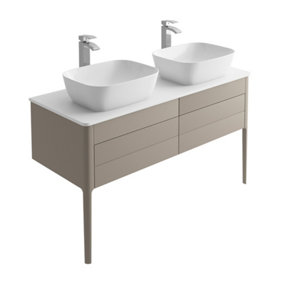 Sutton Grey Floor Standing Double Basin Bathroom Vanity Unit with Pre-drilled Tap Hole Worktop (W)1180mm (H)700mm