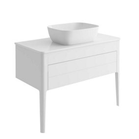 Sutton White Floor Standing Bathroom Vanity Unit with Ceramic Worktop (W)980mm (H)700mm