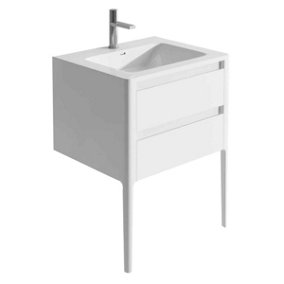 Sutton White Floor Standing Bathroom Vanity Unit with Integrated Resin Basin (W)590mm (H)830mm
