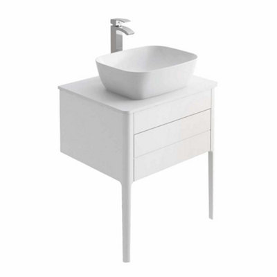 Sutton White Floor Standing Bathroom Vanity Unit with Pre-drilled Tap Hole Worktop (W)630mm (H)700mm