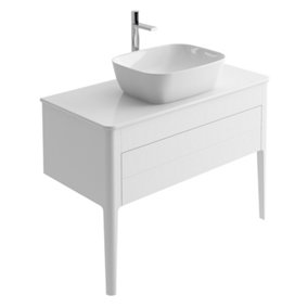 Sutton White Floor Standing Bathroom Vanity Unit with Pre-drilled Tap Hole Worktop (W)980mm (H)700mm