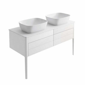 Sutton White Floor Standing Double Basin Bathroom Vanity Unit with Ceramic Worktop (W)1180mm (H)700mm