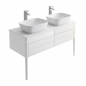 Sutton White Floor Standing Double Basin Bathroom Vanity Unit with Pre-drilled Tap Hole Worktop (W)1180mm (H)700mm