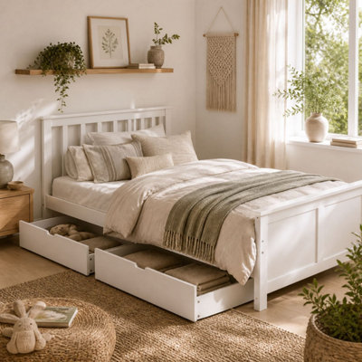 Sutton White Wooden Single Bed Frame with 2 Integrated Storage Drawers ...