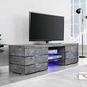 Svenja TV Stand With Storage for Living Room and Bedroom, 1500 Wide, LED Lighting, Media Storage, Concrete Effect Finish