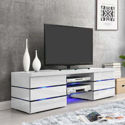 Svenja TV Stand With Storage for Living Room and Bedroom, 1500 Wide, LED Lighting, Media Storage, White High Gloss Finish