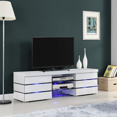 Svenja TV Stand With Storage for Living Room and Bedroom, 1500 Wide, LED Lighting, Media Storage, White High Gloss Finish