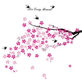 Swallows Pink Flowers Wall Stickers art Mural Children Decor Paper (Reusable) Stock Clearance