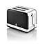 Swan 2 Slice Retro Toaster, Black, Defrost, Cancel and Reheat Functions, Slide Out Crumb Tray, ST19010BN