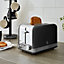 Swan 2 Slice Retro Toaster, Black, Defrost, Cancel and Reheat Functions, Slide Out Crumb Tray, ST19010BN