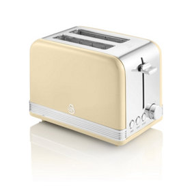 Swan 2 Slice Retro Toaster, Cream, Defrost, Cancel and Reheat Functions, Slide Out Crumb Tray, ST19010CN