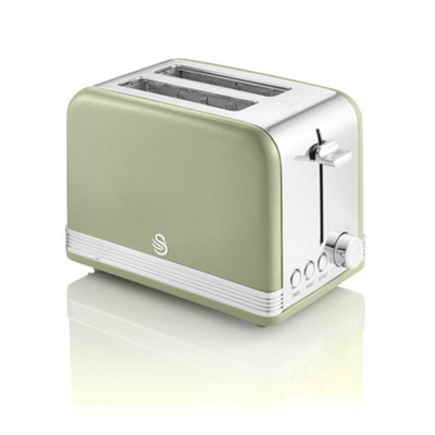Swan 2 Slice Retro Toaster, Green, Defrost, Cancel and Reheat Functions ...