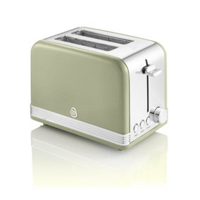 Swan 2 Slice Retro Toaster, Green, Defrost, Cancel and Reheat Functions, Slide Out Crumb Tray, ST19010GN