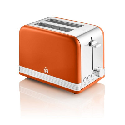 Swan 2 Slice Retro Toaster, Orange, Defrost, Cancel and Reheat ...