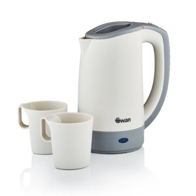 Swan Dual Voltage Travel Kettle with Two Tea Cups 0.5 Litre Capacity 125 600 W Lightweight White Grey SK19011N