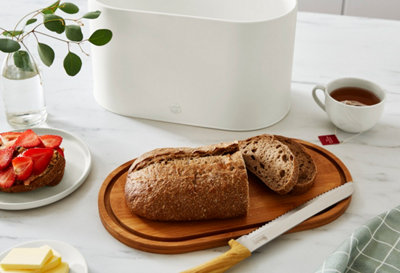 Swan Nordic Bread Bin White with Wooden Chopping Board Lid