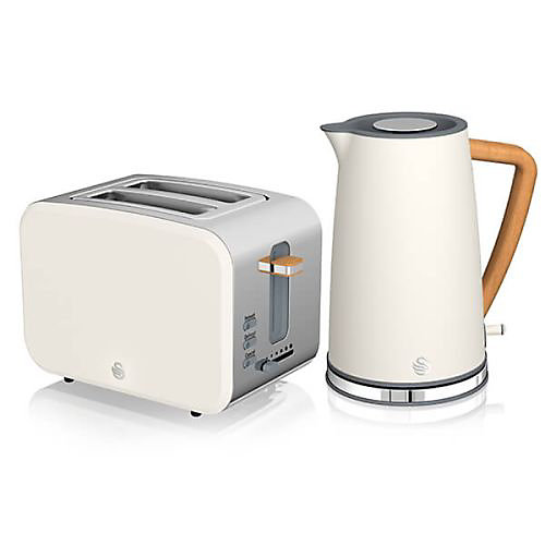 Swan Nordic Cotton White 1.7 Litre Cordless Kettle and 2 Slice Toaster | DIY at B&Q