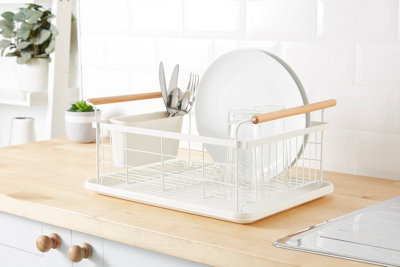 White Dish Storage Rack with Bottom Tray 