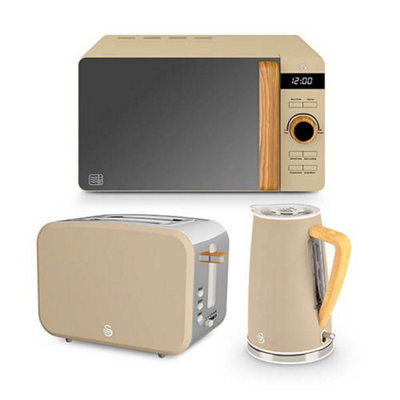 Swan Nordic Oatmeal 1.7L Kettle, 2 Slice Toaster & 20L Digital Microwave Set
