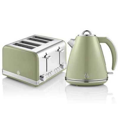 Swan Retro Green Kettle and Slice Toaster Set