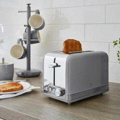 Swan Retro Grey Kettle, Slice Toaster 20L Digital