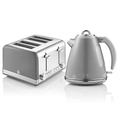 Swan Retro Grey Kettle and 4 Slice Toaster Set
