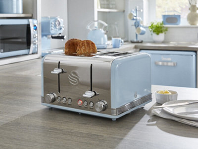 Swan Retro Kitchen Set: Blue Kettle, Toaster Microwave