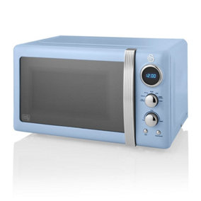 Swan Retro LED Digital Microwave Blue, 20L, 800W, 6 Power Levels Including Defrost Setting, SM22030LBLN [Energy Class E]