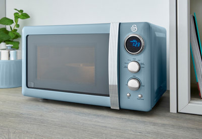 Swan Retro LED Digital Microwave Blue, 20L, 800W