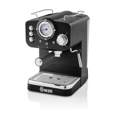 Swan Retro Pump Espresso Coffee Machine, Black, 15 Bars of Pressure