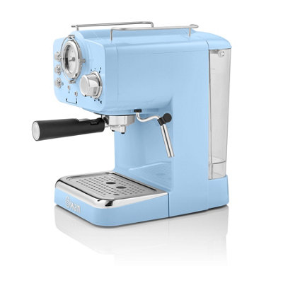 Swan Retro Pump Espresso Coffee Machine, Blue, 15 Bars of Pressure, Milk Frother, 1.2L Tank, SK22110BLN