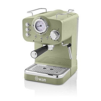 Swan Retro Pump Espresso Coffee Machine, Green, 15 Bars of Pressure, Milk Frother, 1.2L Tank, SK22110GN