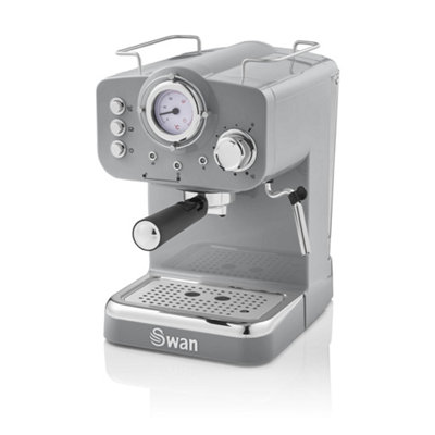 Swan Retro Pump Espresso Coffee Machine Grey 15 Bars of Pressure Milk Frother 1.2L Tank SK22110GRN