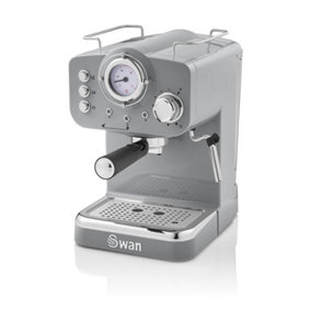 Swan Retro Pump Espresso Coffee Machine, Grey, 15 Bars of Pressure, Milk Frother, 1.2L Tank, SK22110GRN