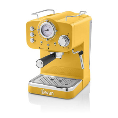 Swan Retro Pump Espresso Coffee Machine, Yellow, 15 Bars of Pressure ...