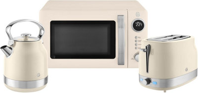 Swan Retro Revive 3-Piece Cream Kitchen Bundle: Kettle, 2-Slice Toaster ...