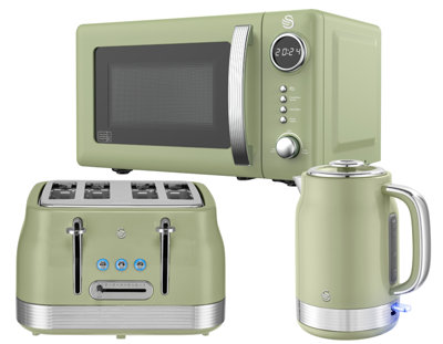 Swan Retro Revive Green 3-Piece Kitchen Set: Jug Kettle, 4-Slice ...