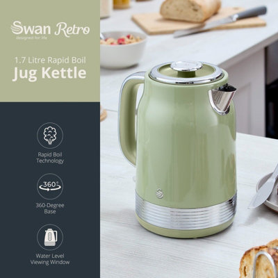 Swan Retro Revive Green 3-Piece Kitchen Set: Jug Kettle, 4-Slice ...
