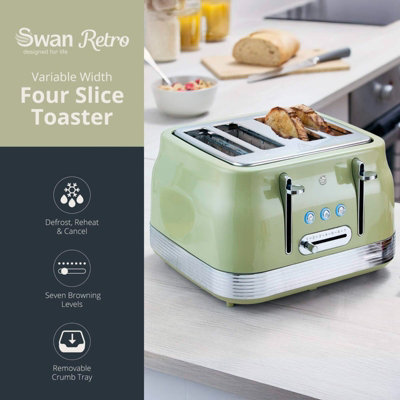 Swan Retro Revive Green 3-Piece Kitchen Set: Jug Kettle, 4-Slice ...
