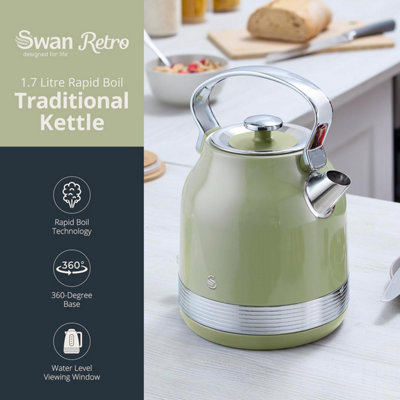Swan Retro Revive Green 3-Piece Kitchen Set Stovetop-Style Kettle ...