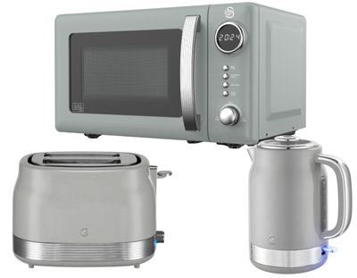 Swan Retro Revive Grey Jug Kettle, 2-Slice Toaster & Digital Microwave Set