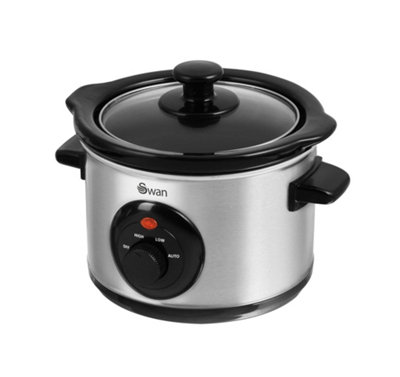 Swan SF17010N 1.5 Litre Round Stainless Steel Slow Cooker with 3 Cooking Settings, 120W, Silver