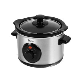 Swan SF17010N 1.5 Litre Round Stainless Steel Slow Cooker with 3 Cooking Settings, 120W, Silver