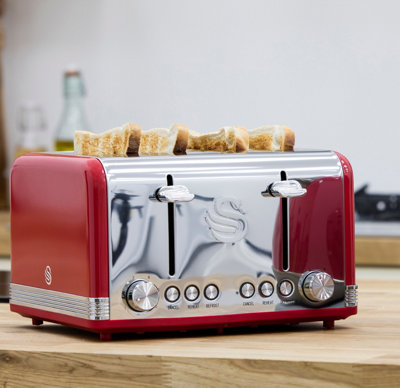Swan ST19020RN 4 Slice Retro Toaster (Red)