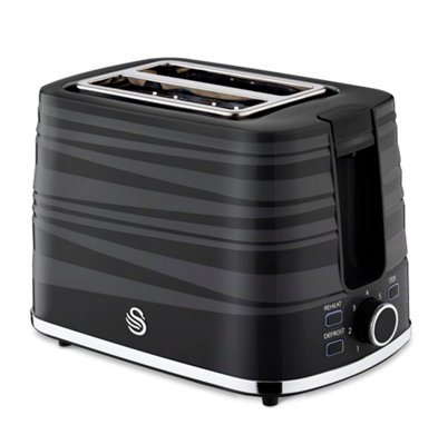 Swan, ST31050BN, 2 Slice Symphony Toaster, High Gloss and Matt Finish, 930 Watt, Black, Plastic