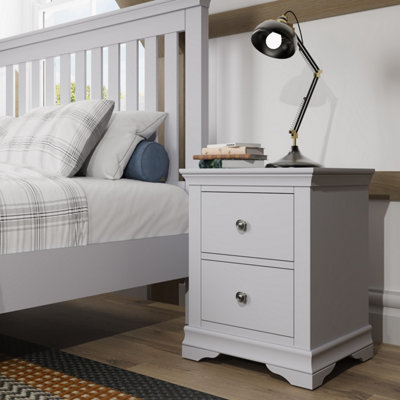 Swanley Fully Assembled 2 Drawer Bedside Table Storage Solid Oak Veneer Grey