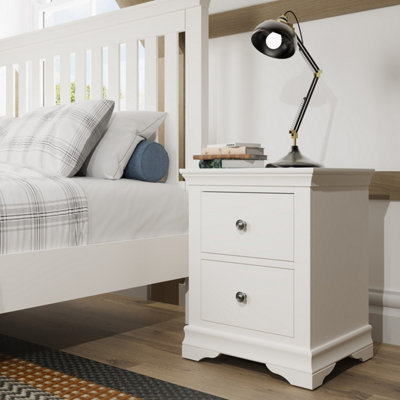 Swanley Fully Assembled 2 Drawer Bedside Table Storage Solid Oak Veneer White