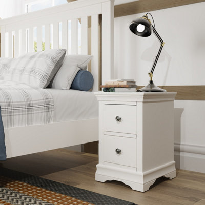Swanley Fully Assembled Bedside Table White 2 Storage Drawer Solid Pine MDF Nightstand