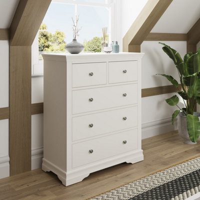 Swanley Fully Assembled Chest 5 Drawers White Dresser Storage Solid Pine MDF Unit